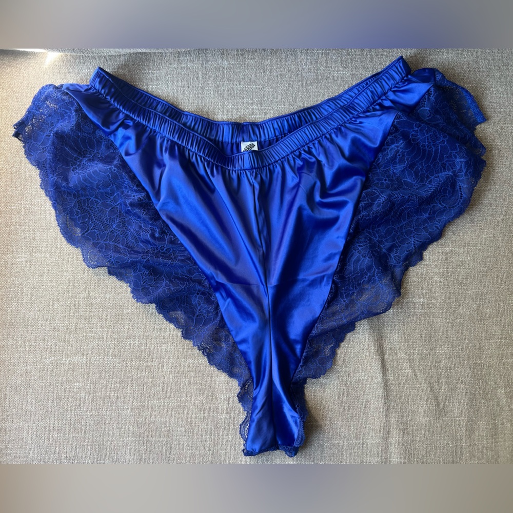 Parade Flirty Lace Float Shorts in Glow Satin and Blue Lace Intimates Sleepwear